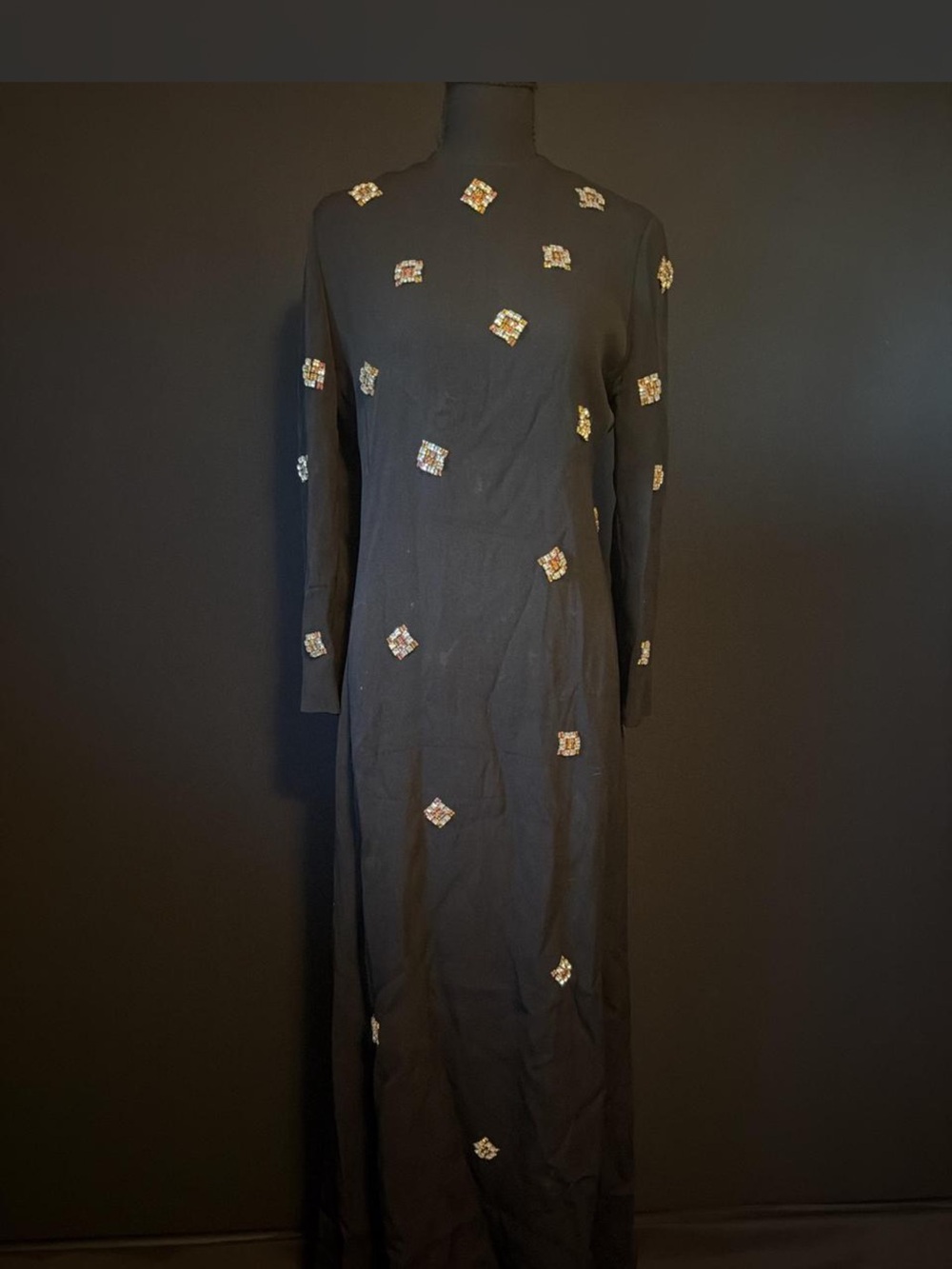 Vintage Tassell I.MAGNIN Embellished Long-Sleeve Maxi Dress